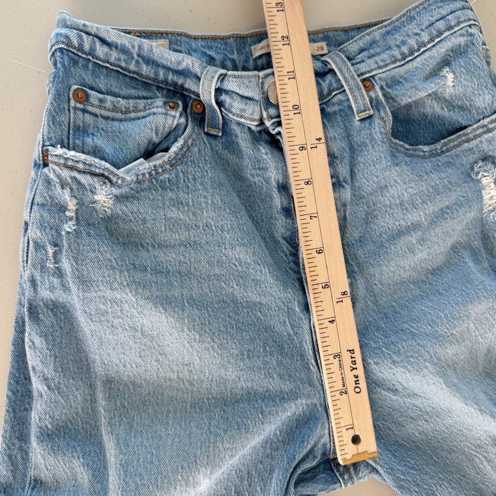 Levis Ribcage Straight Ankle Jeans 28 Cotton Distressed Light Wash Stretchy - Picture 16 of 16